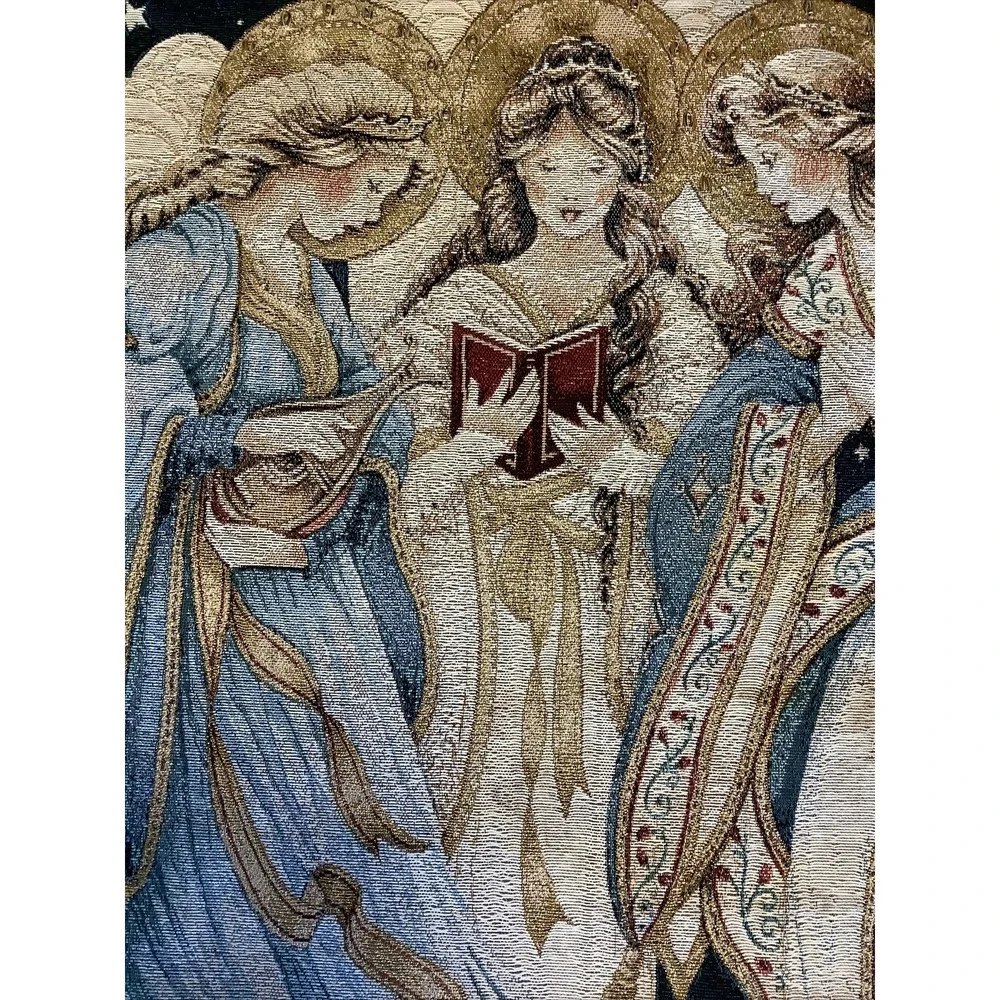 Linda Green Three Angels Christmas Woven Tapestry Wall Hanging 26x36 USA Made